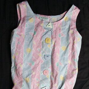 Vintage Rare Editions Abstract Geometric Stripes Pastel Midi Dress Sleeveless